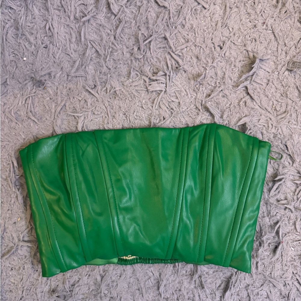 Zara Green Leather Crop Top (pants available & sold separately)